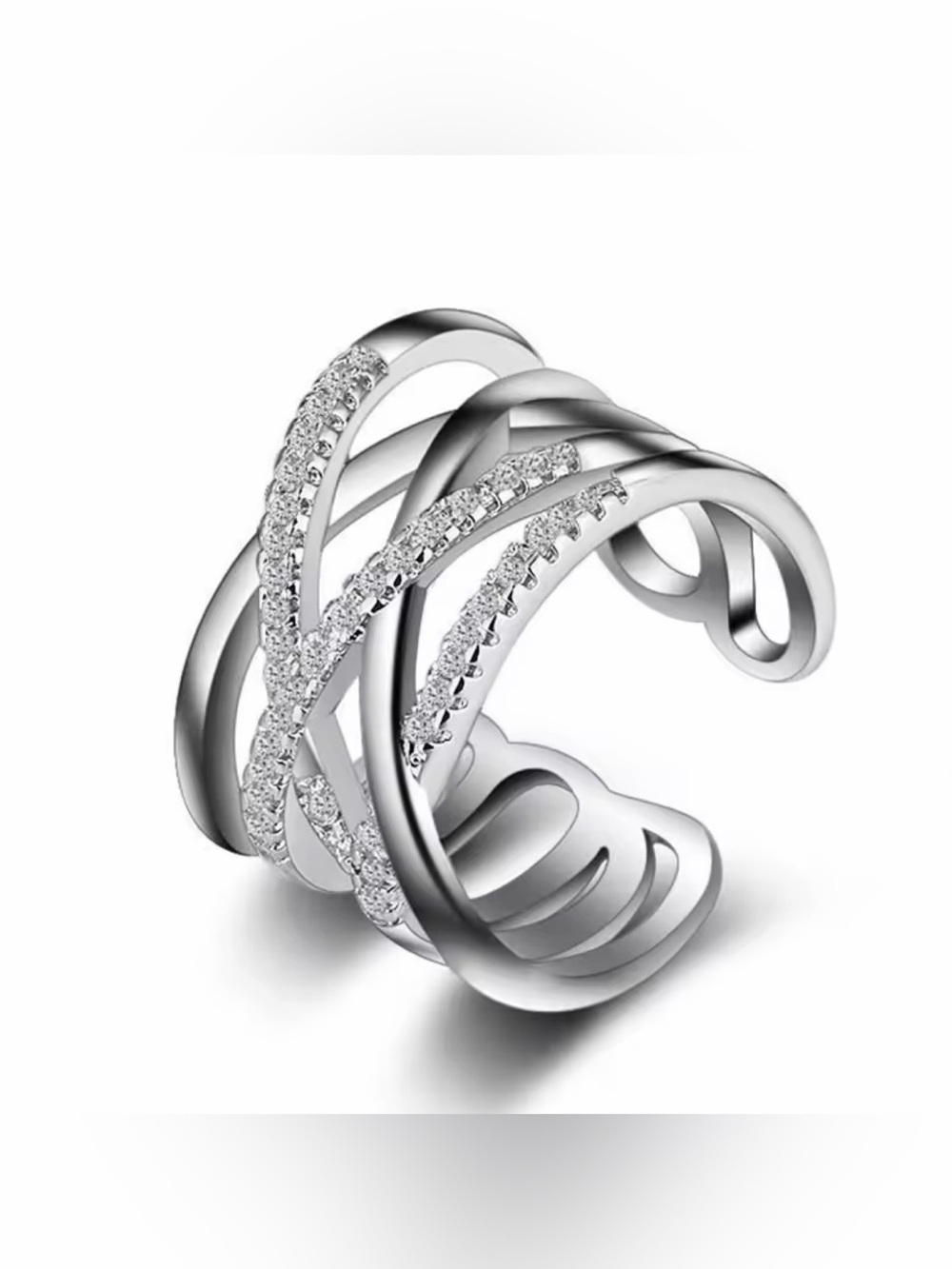 Sterling Silver Multi-Band Crystal Accent  Ring